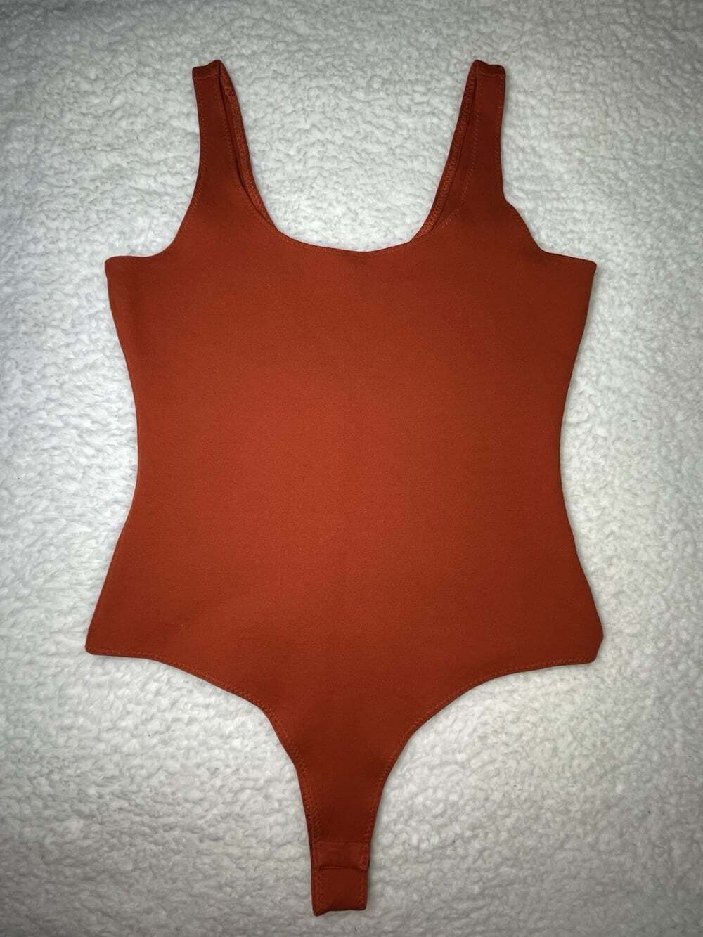 Shinestar Bodysuit M Sleeveless Stretch Minimalist Fitted Tank Burnt Orange Rust - Picture 10 of 10